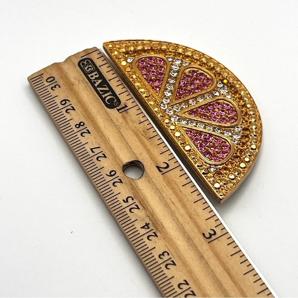 Vintage Carlisle Signed Swarovski Rhinestone Pink Gold Grapefruit Brooch - Picture 5 of 10